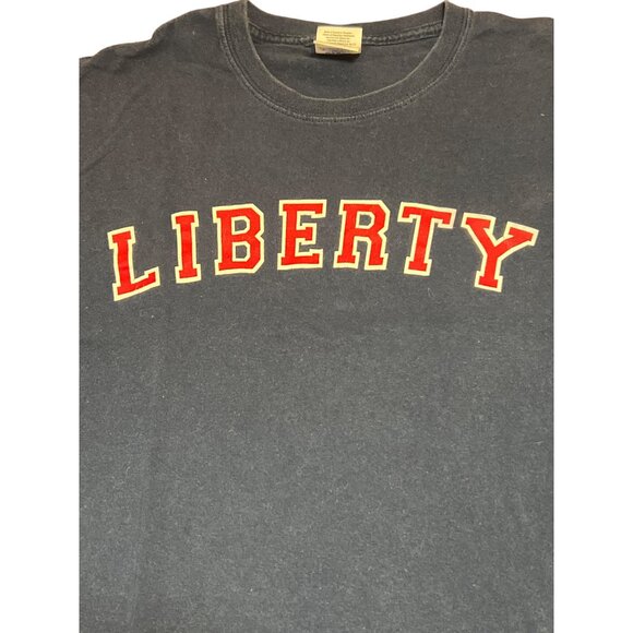 Liberty University Gildan Cotton T-Shirt Navy Blue Red Letters College Sz Large - Picture 2 of 4